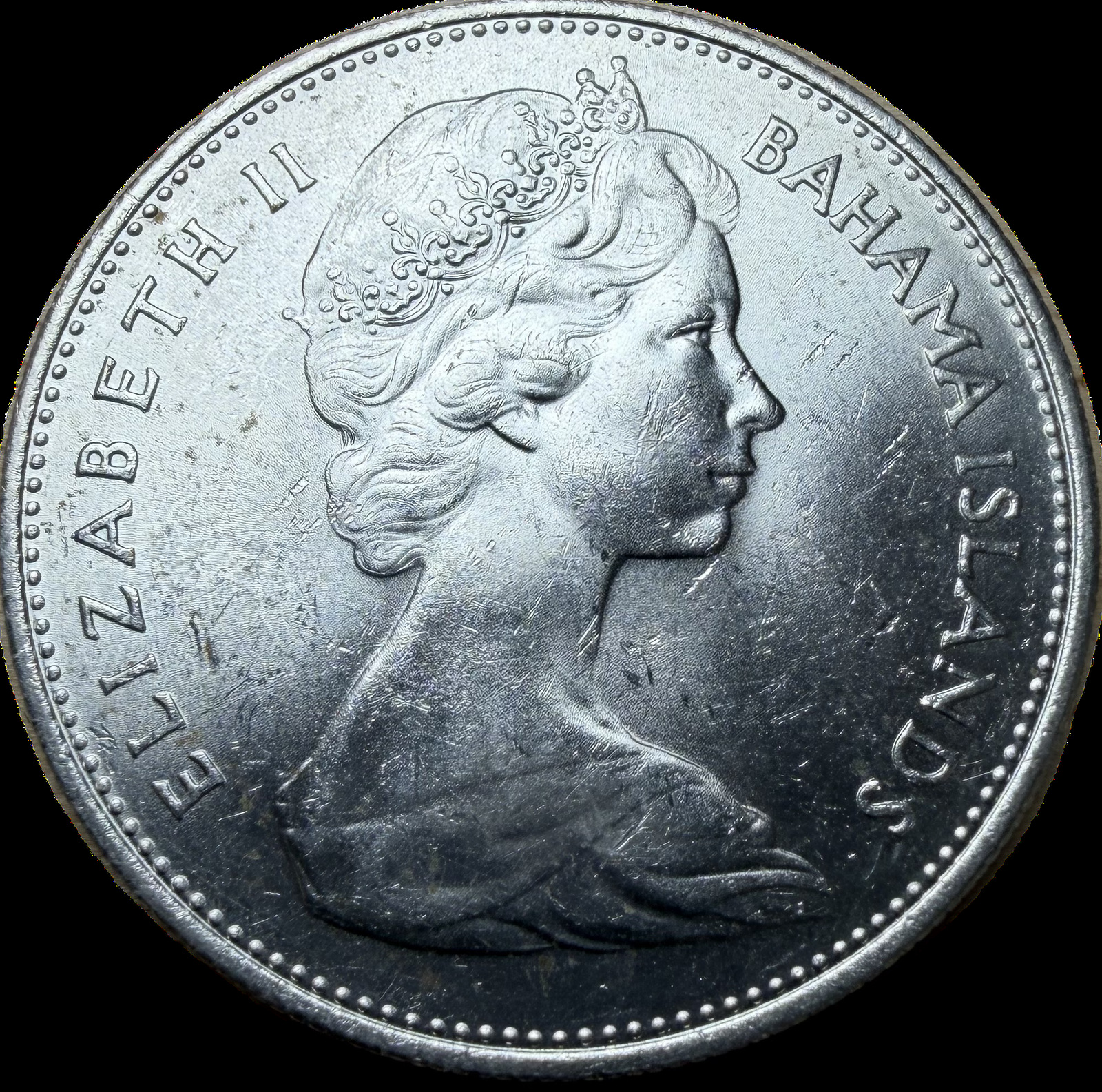 1966 Bahamas Silver One Dollar – Queen Conch – AU55