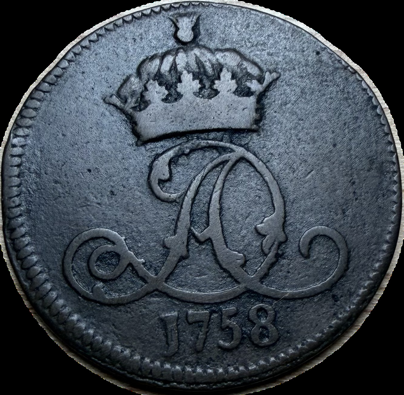 1758 Isle of Man Halfpenny VF20 Raw