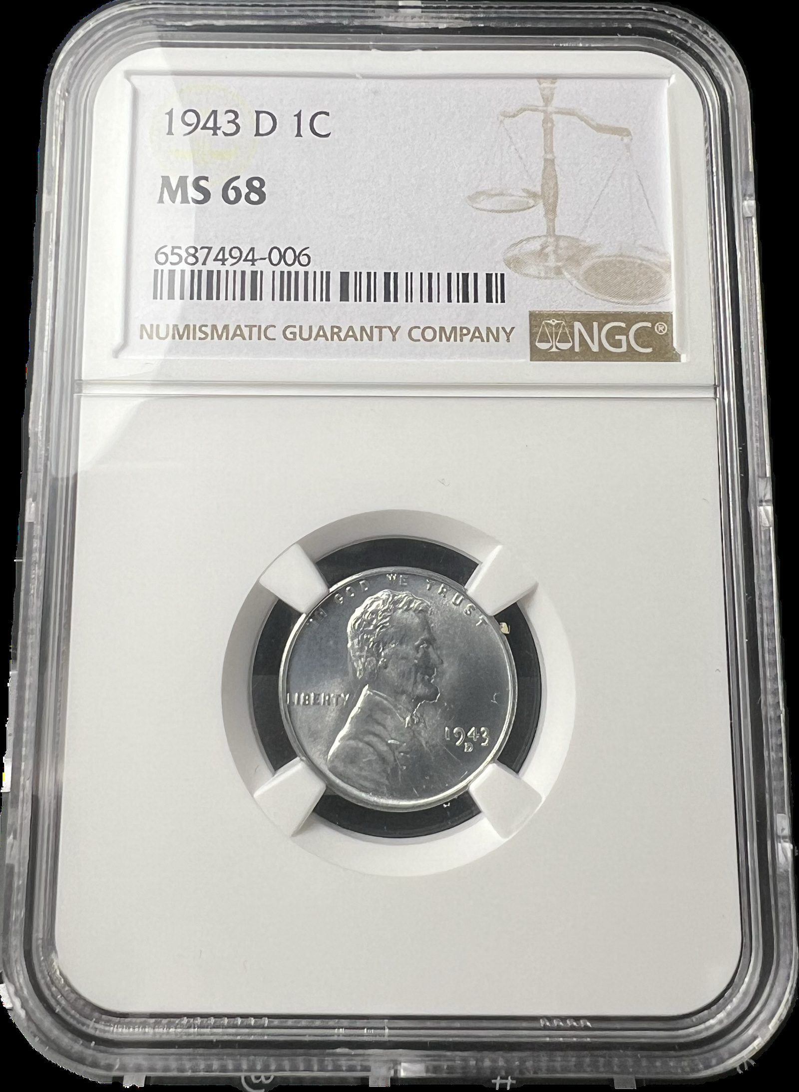 1943-D 1C Lincoln Cent NGS MS68
